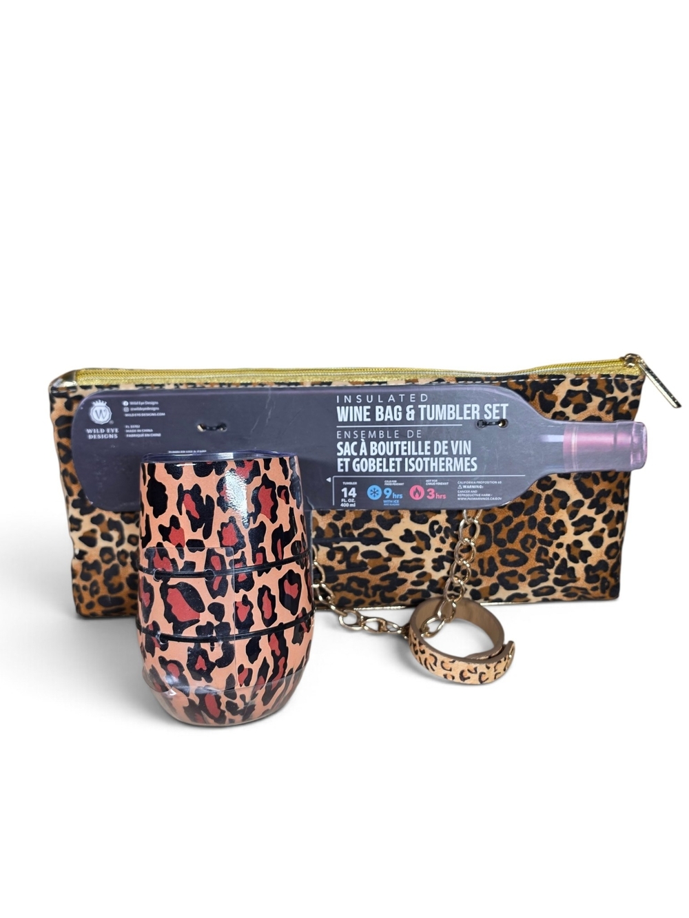 Insulated WILD EYE DESIGNS Leopard Print Wine Bag, Tumbler & Wristlet NWT! SET! - Picture 6 of 6